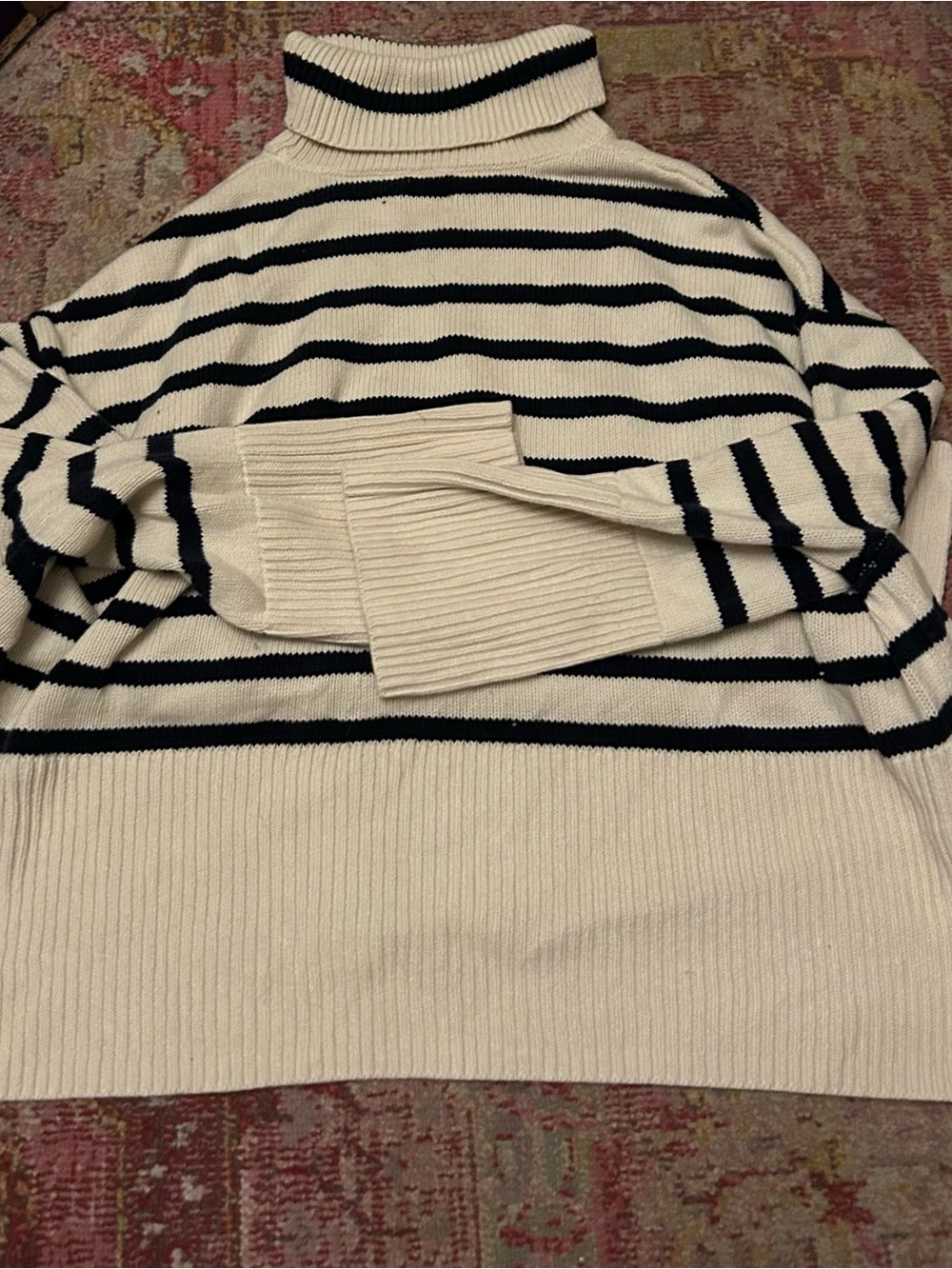 GAP Large Striped Turtleneck Sweater - Cream & Black